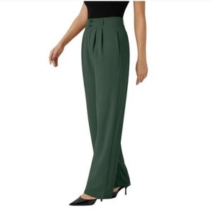 Halara High Waisted Button Green Shirred Straight Leg Work Pants